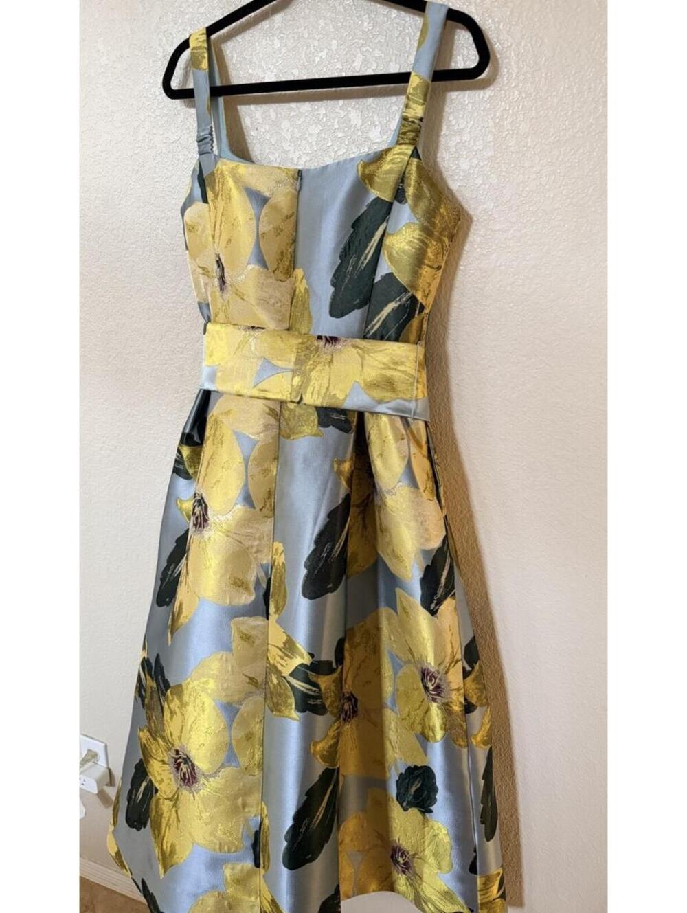 New Julia Jordan Floral Jacquard Midi Cocktail Dress In Yellow Blue Multi Sz 10 - Picture 11 of 14